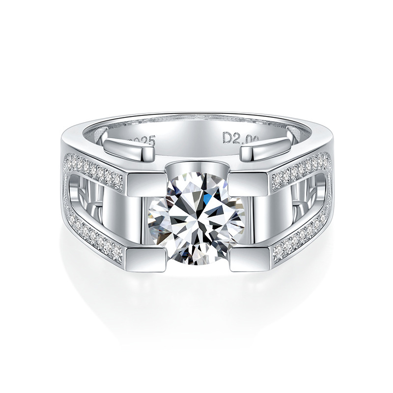 1/2Ct Moissanite Round Cut Premium Men's Engagement Ring in 925 Sterling Silver-Sterling Silver-lornajewelry