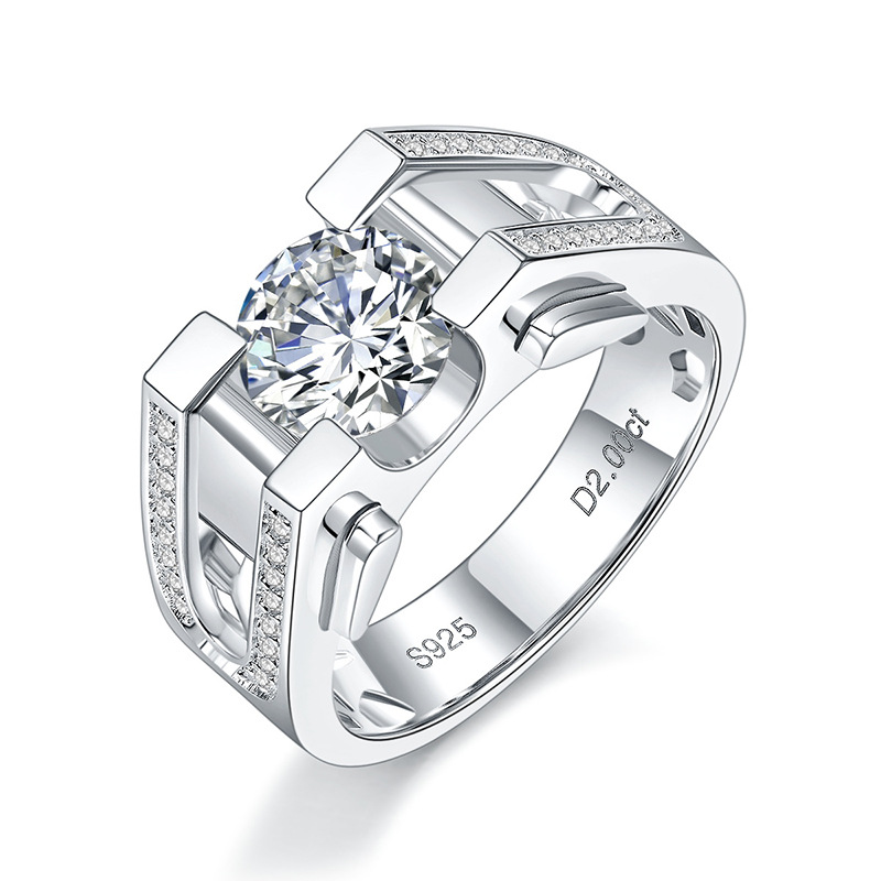 1/2Ct Moissanite Round Cut Premium Men's Engagement Ring in 925 Sterling Silver-Sterling Silver-lornajewelry
