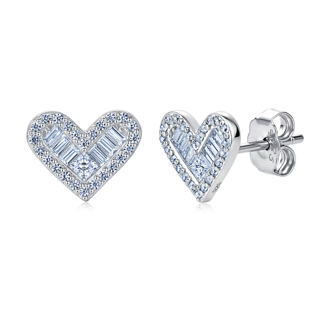 1.2 Carat Moissanite Heart Shaped Stud Earrings in Sterling Silver-Sterling Silver-lornajewelry