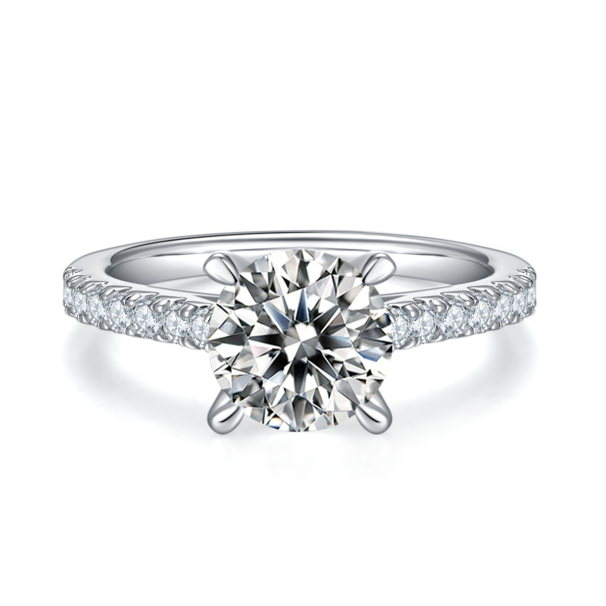 2Ct Moissanite Delicate Pave Engagement Ring in Sterling Silver-Sterling Silver-lornajewelry