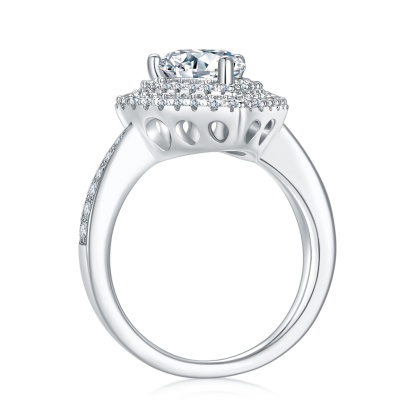 2Ct Moissanite Pear Cut Glamorous Halo Engagement Ring in Sterling Silver-Sterling Silver-lornajewelry