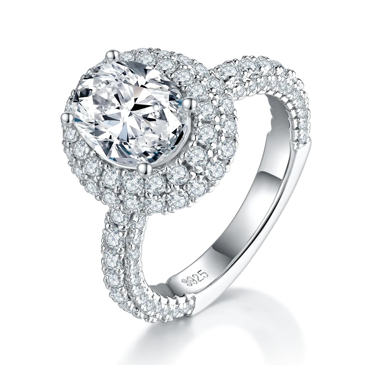 2Ct Moissanite Oval Cut Halo Refined Design Engagement Ring in Sterling Silver-Sterling Silver-lornajewelry