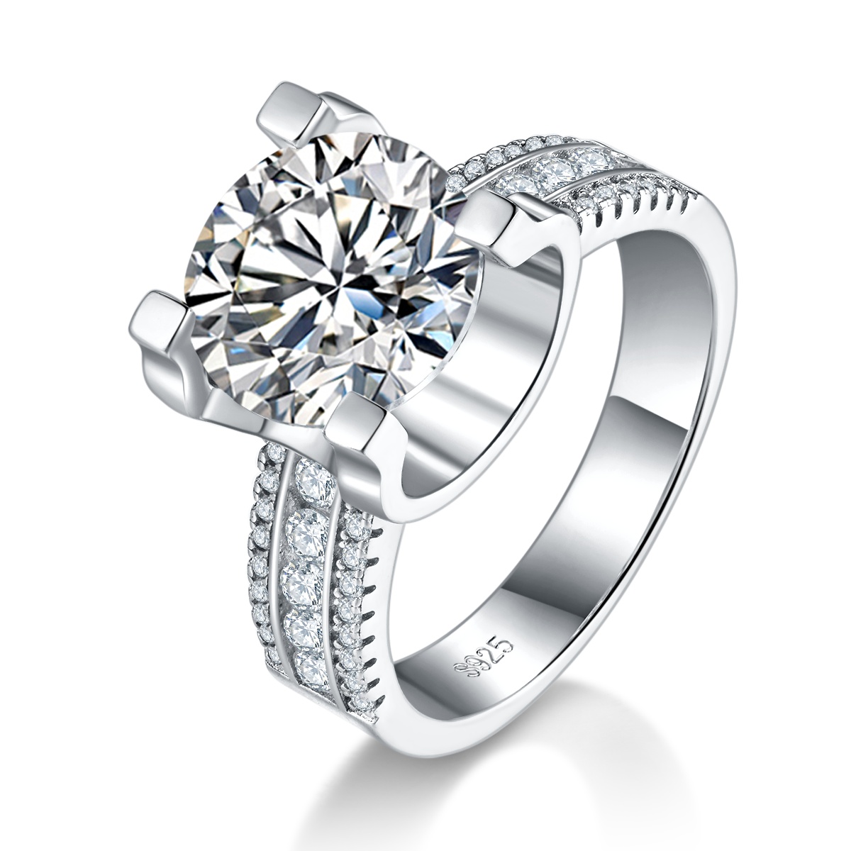 5Ct Moissanite Pave Luxurious Design Engagement Ring in Sterling Silver-Sterling Silver-lornajewelry