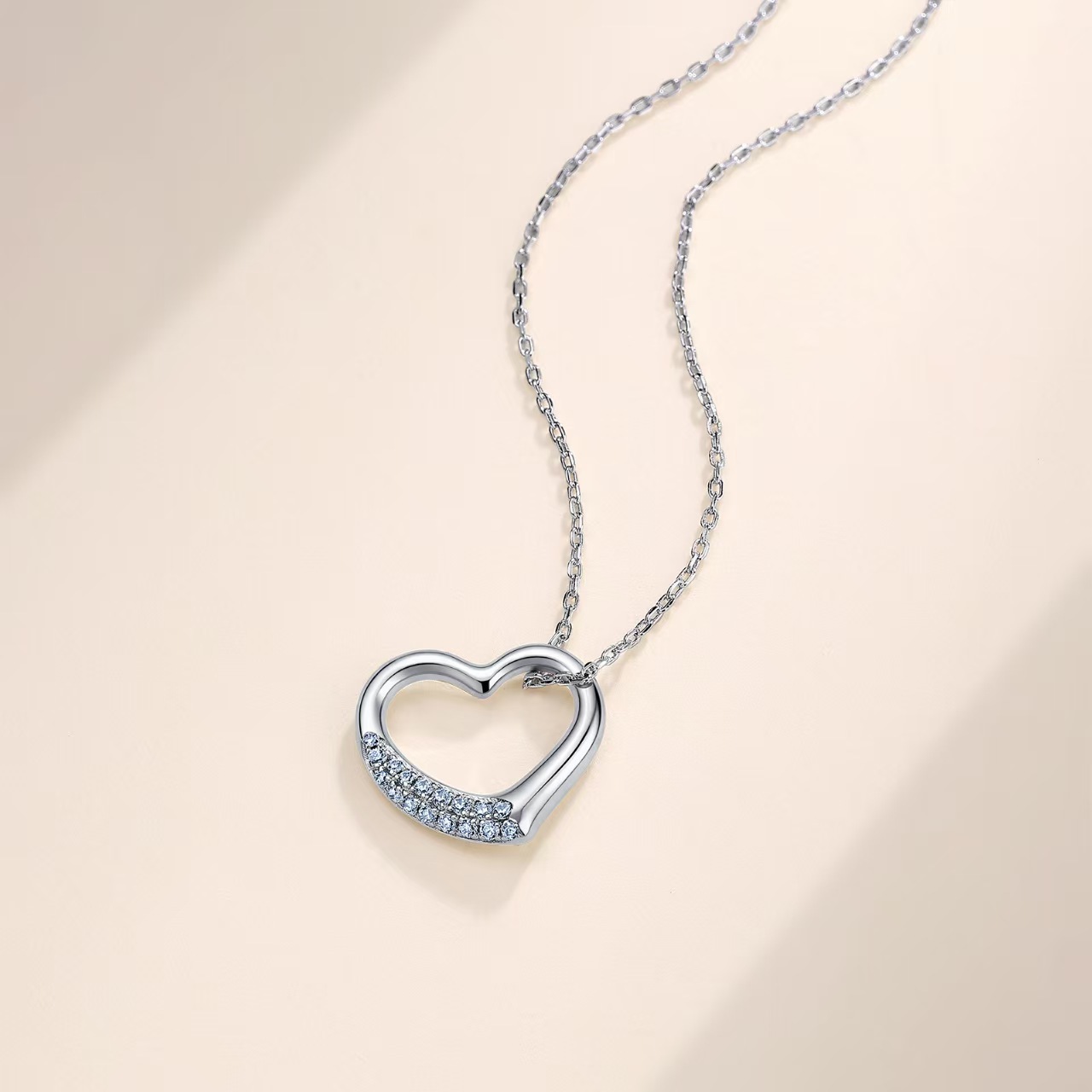 Moissanite Heart Design Necklace in Sterling Silver-Sterling Silver-lornajewelry