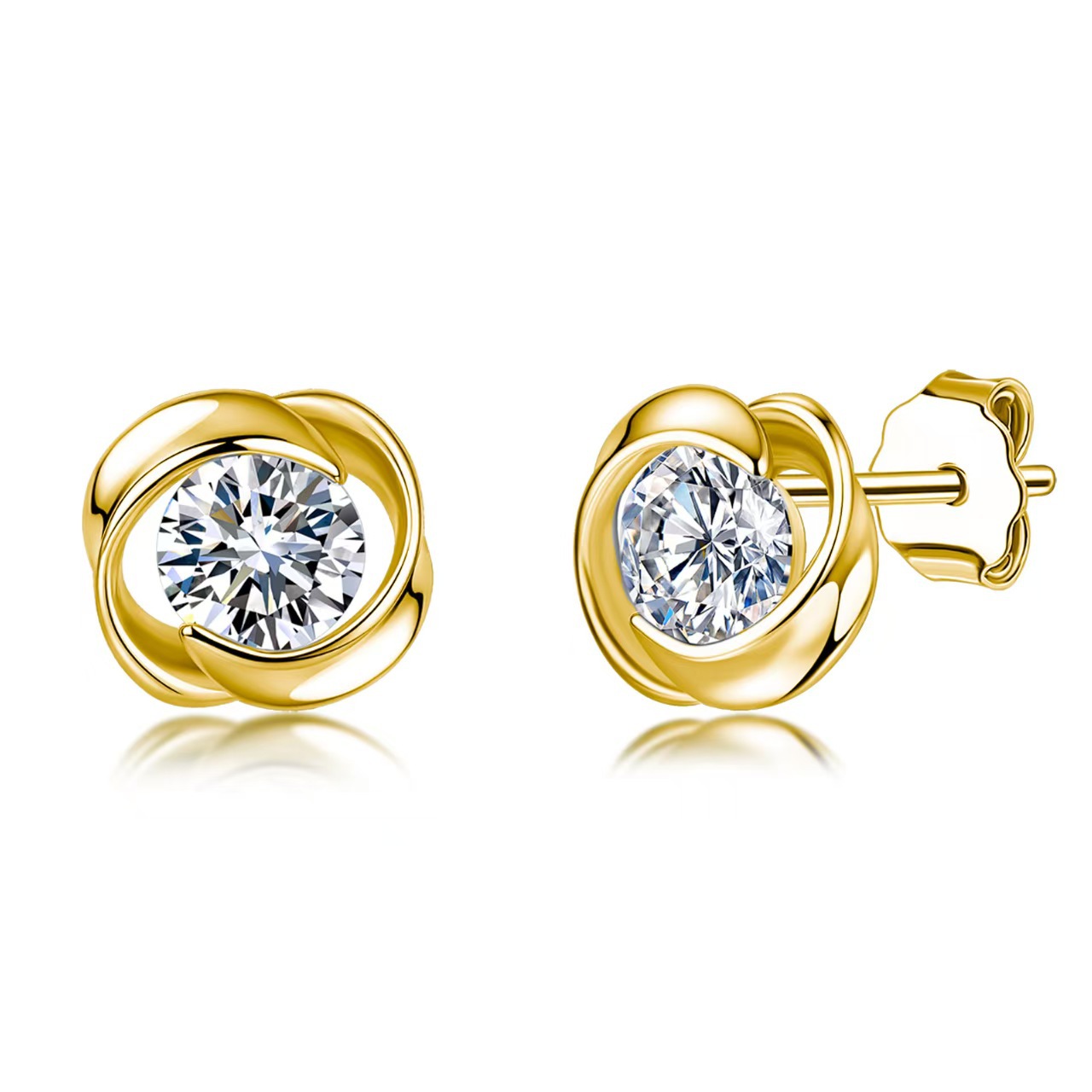 1.0 Carat Moissanite Swirl Design Stud Earrings in Sterling Silver-Sterling Silver-lornajewelry