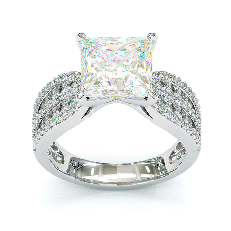 6Ct Classic Princess Sterling Silver Simple Style Egagement Ring-Sterling Silver-lornajewelry