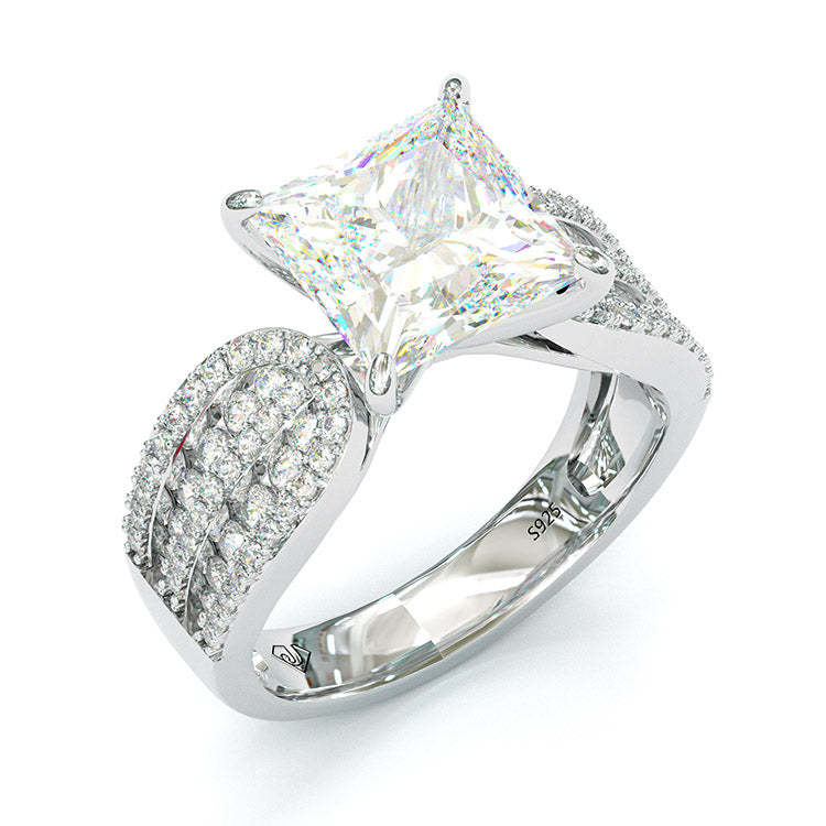 6Ct Classic Princess Sterling Silver Simple Style Egagement Ring-Sterling Silver-lornajewelry