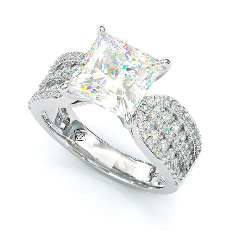6Ct Classic Princess Sterling Silver Simple Style Egagement Ring-Sterling Silver-lornajewelry