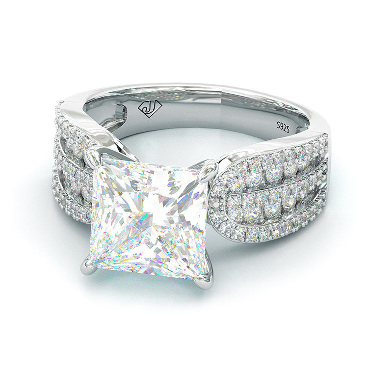 6Ct Classic Princess Sterling Silver Simple Style Egagement Ring-Sterling Silver-lornajewelry