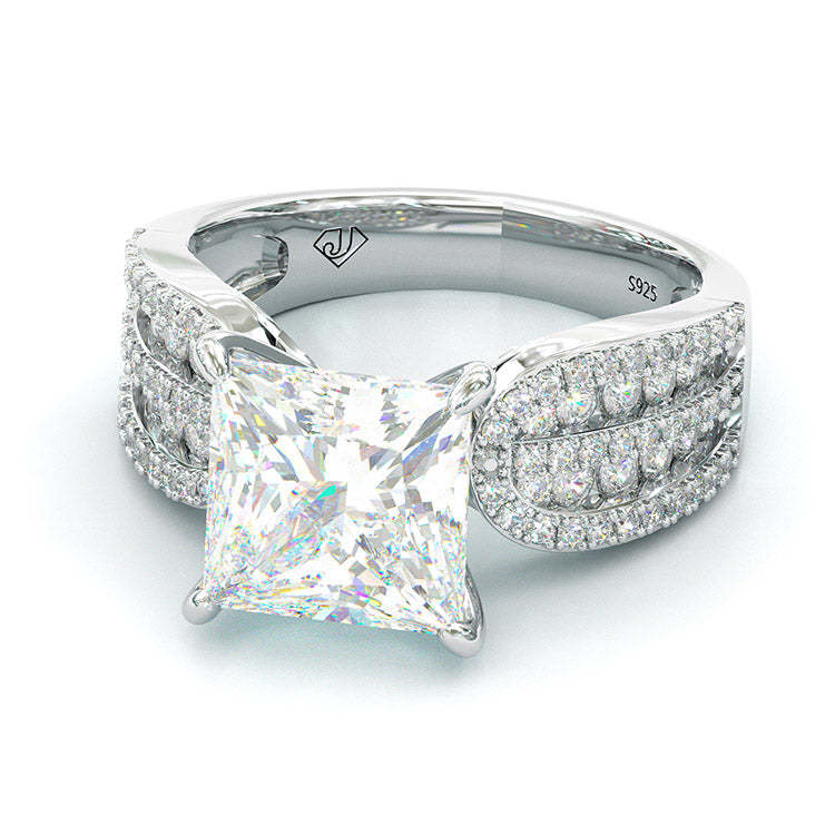 6Ct Classic Princess Sterling Silver Simple Style Egagement Ring-Sterling Silver-lornajewelry