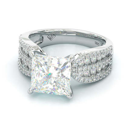 6Ct Classic Princess Sterling Silver Simple Style Egagement Ring-Sterling Silver-lornajewelry