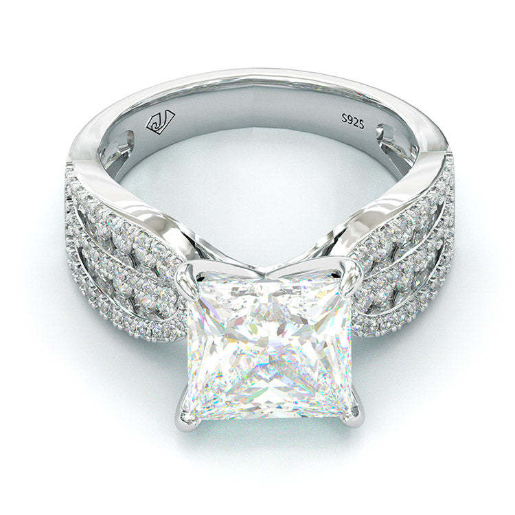 6Ct Classic Princess Sterling Silver Simple Style Egagement Ring-Sterling Silver-lornajewelry
