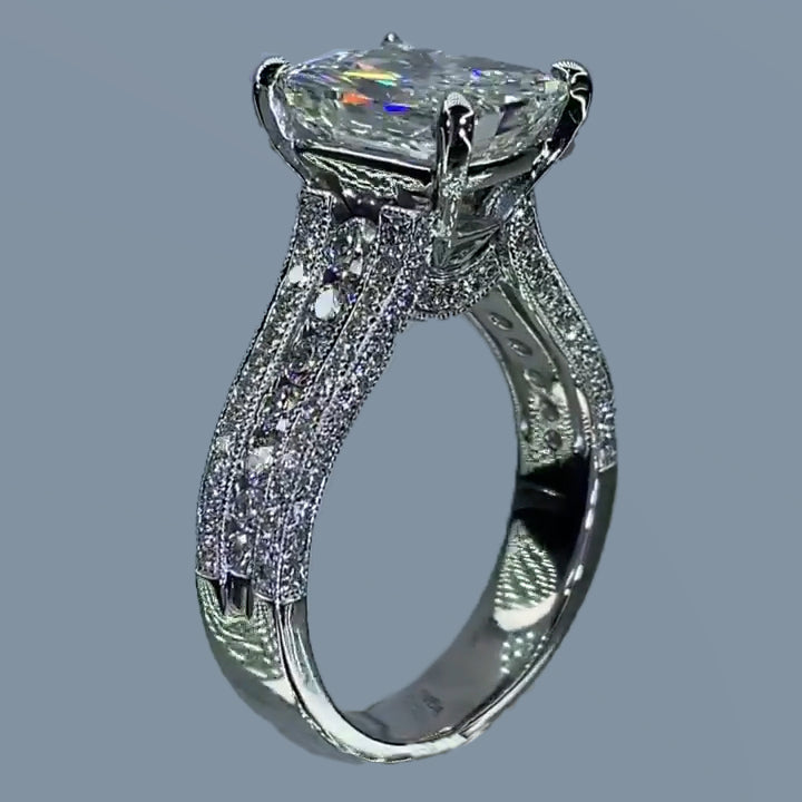4Ct Radiant Cut Vintage Sterling Silver Wedding Ring Engagement Ring-Sterling Silver-lornajewelry