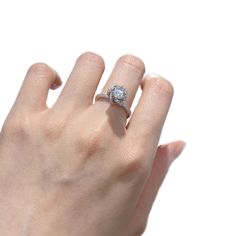 1Ct White Round Cut Flower Design Pave Setting Ring-Sterling Silver-lornajewelry