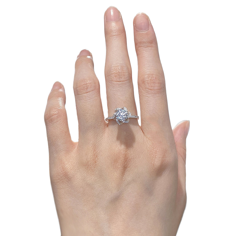 1Ct White Round Cut Flower Design Pave Setting Ring-Sterling Silver-lornajewelry