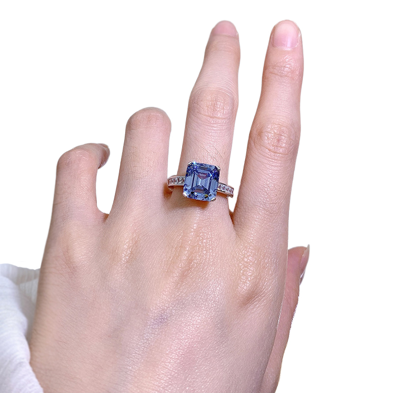 5.5Ct Blue Asscher Cut Pave Ring-Sterling Silver-lornajewelry