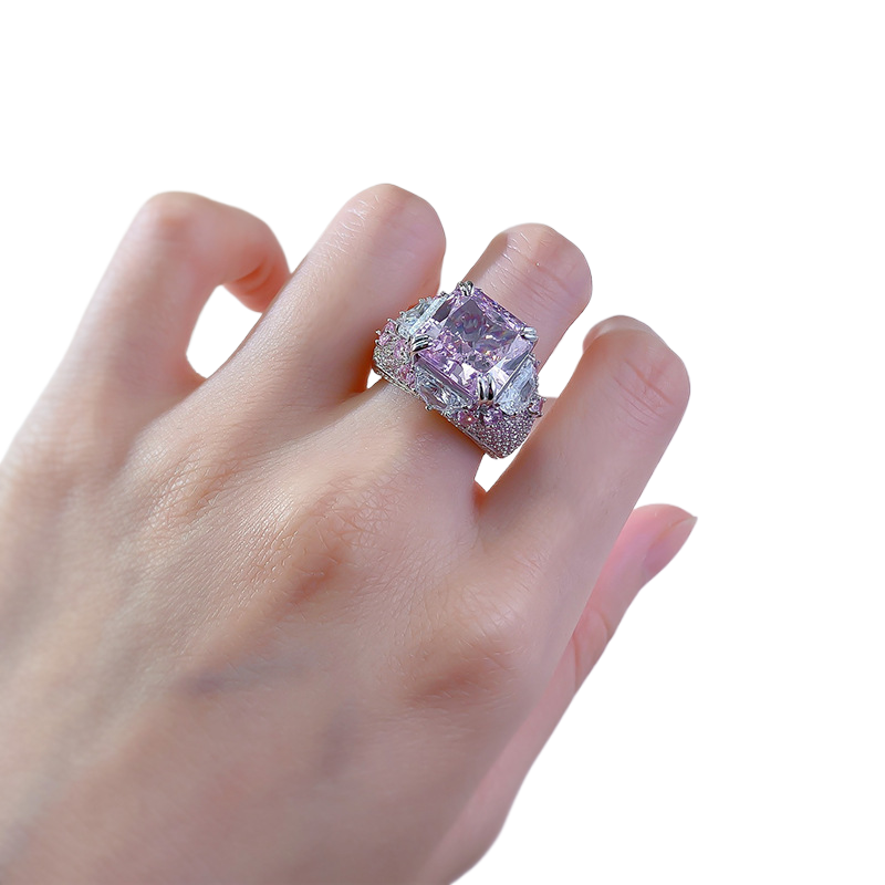 7Ct Luxury Lavender color Cushion Gemstone Side Stone Accents Ring-Sterling Silver-lornajewelry