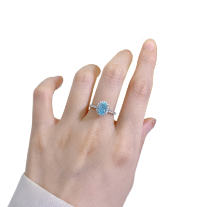 1.5Ct Oval Cut Aquamarine Halo Design Ring-Sterling Silver-lornajewelry