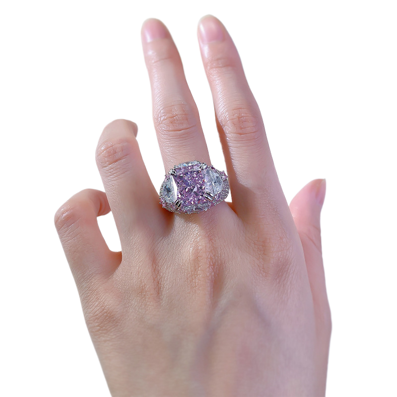7Ct Luxury Lavender color Cushion Gemstone Side Stone Accents Ring-Sterling Silver-lornajewelry