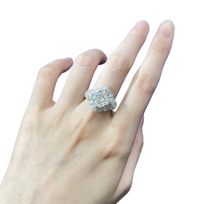 5Ct Cushion Cut Pave Halo Luxury Setting Ring-Sterling Silver-lornajewelry