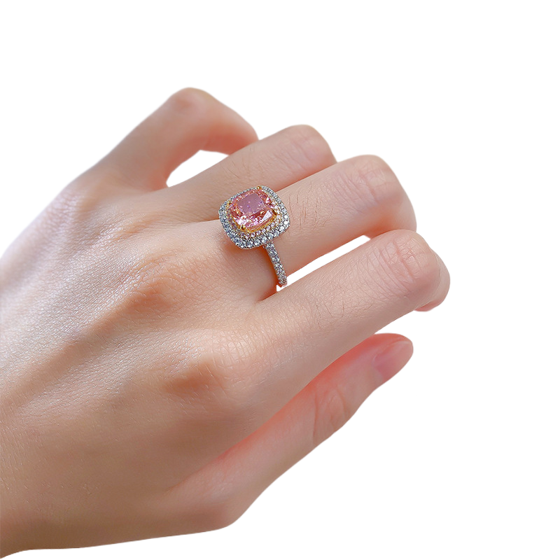 2.5Ct Cushion Cut Pink Gemstone Double Halo Design Ring-Sterling Silver-lornajewelry