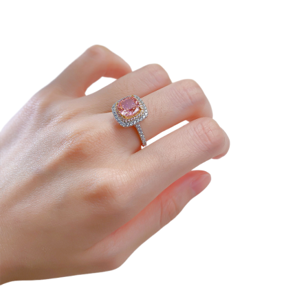 2.5Ct Cushion Cut Pink Gemstone Double Halo Design Ring-Sterling Silver-lornajewelry