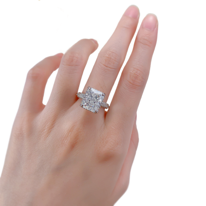 6Ct Luxury Radiant White Gemstone Pave Setting Ring-Sterling Silver-lornajewelry