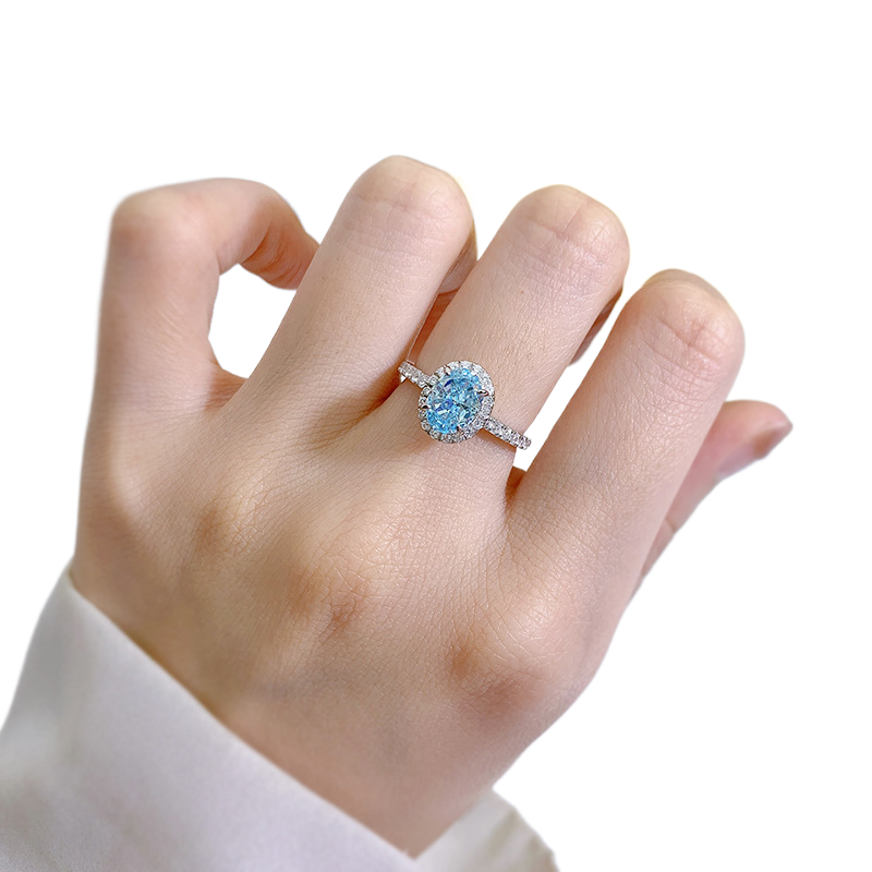 1.5Ct Oval Cut Aquamarine Halo Design Ring-Sterling Silver-lornajewelry