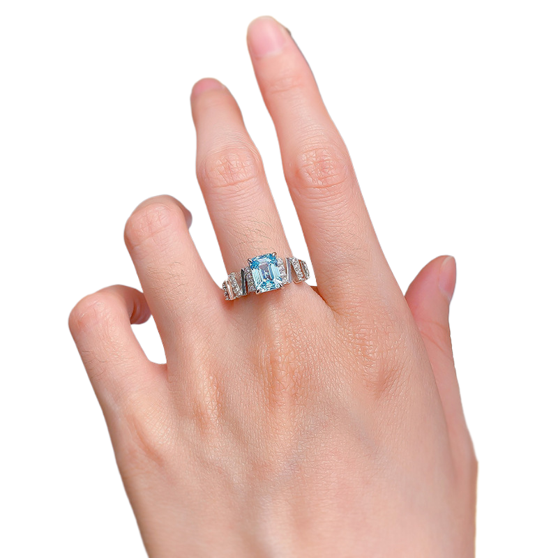 2Ct Emerald Cut Aquamarine Gemstone Ring-Sterling Silver-lornajewelry