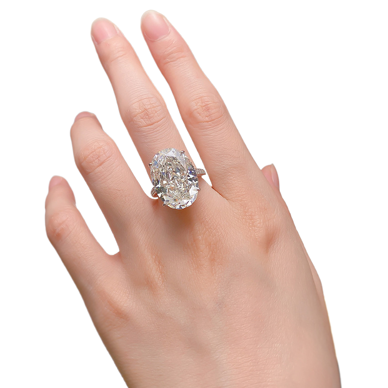 21.5Ct Huge Oval Cut White Gemstone Design Ring-Sterling Silver-lornajewelry