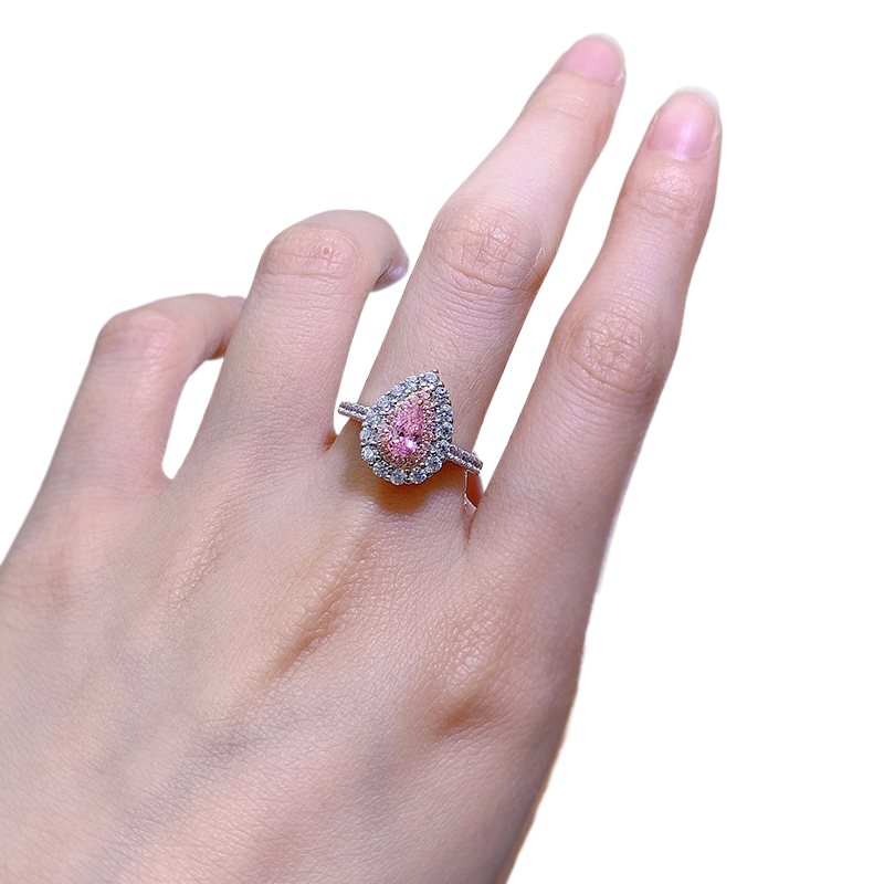 0.5Ct Pink Pear Cut Halo Setting Ring-Sterling Silver-lornajewelry