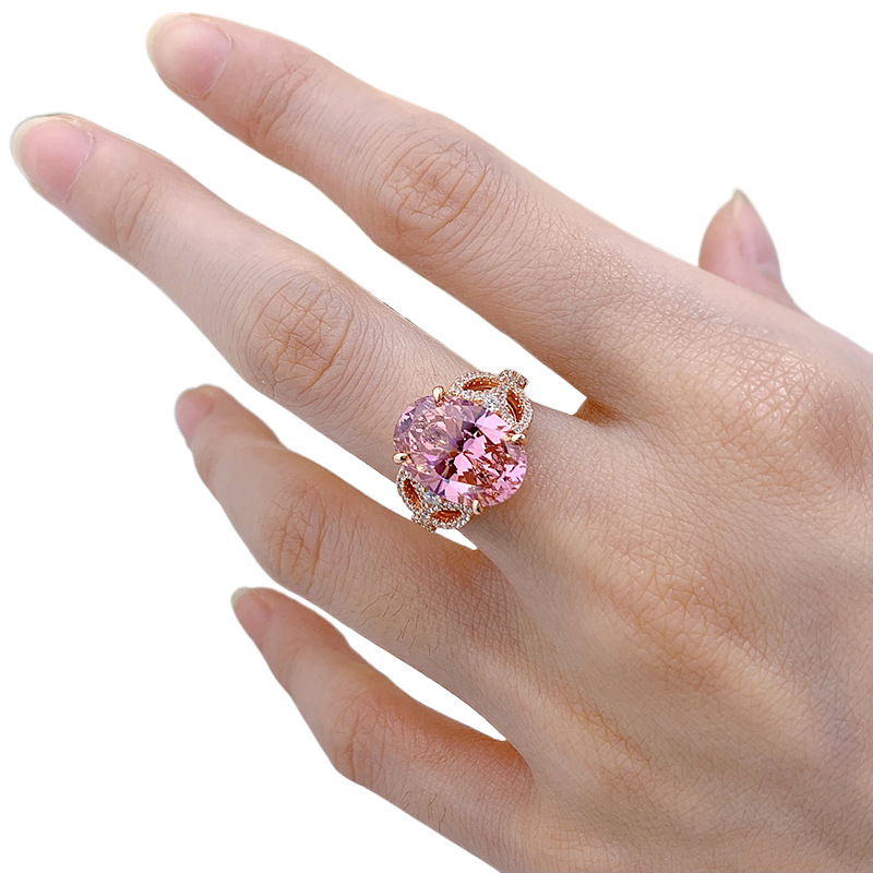 5.5Ct Pink Oval Cut Halo Setting Rose Gold Ring-Sterling Silver-lornajewelry