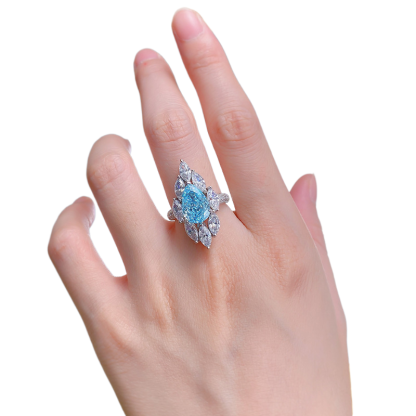 4Ct Aquamarine Blue Pear Cut Marquise Setting Luxury Ring-Sterling Silver-lornajewelry