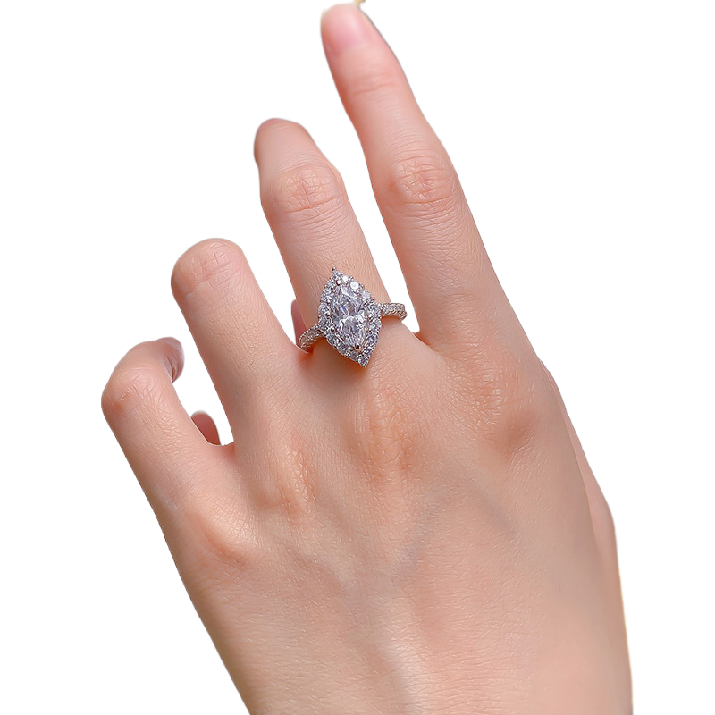 1.5Ct White Marquise Cut Pave Setting Classic Style Ring-Sterling Silver-lornajewelry
