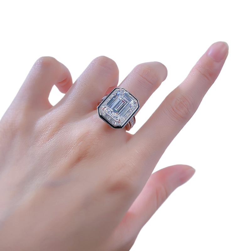 6.5Ct Emerald Cut White Gemstone Art Deco Design Ring-Sterling Silver-lornajewelry