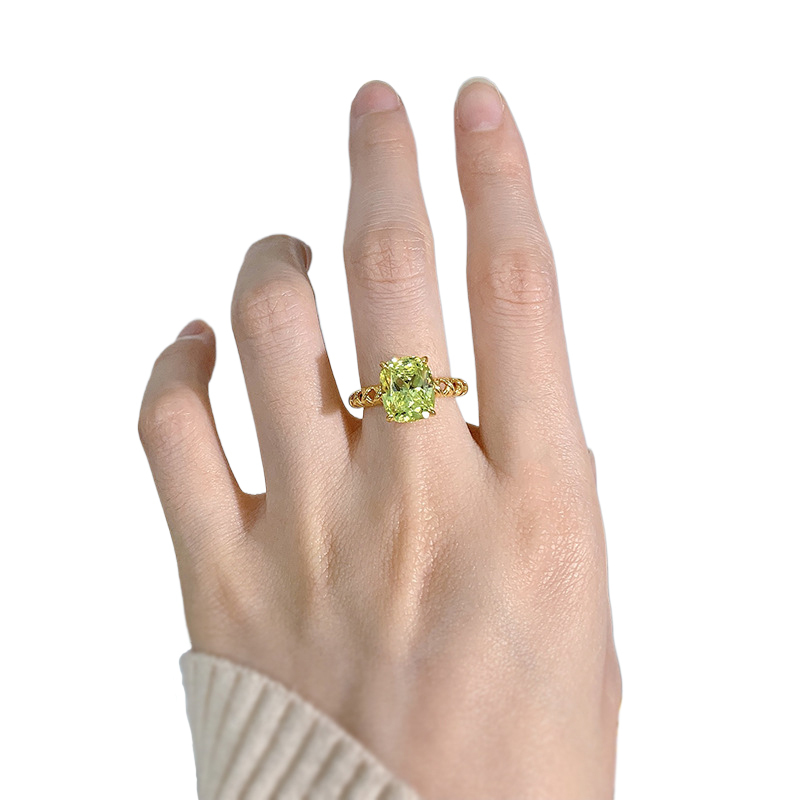 4.5Ct Olive Green Cushion Cut Twisted Band Ring-Sterling Silver-lornajewelry
