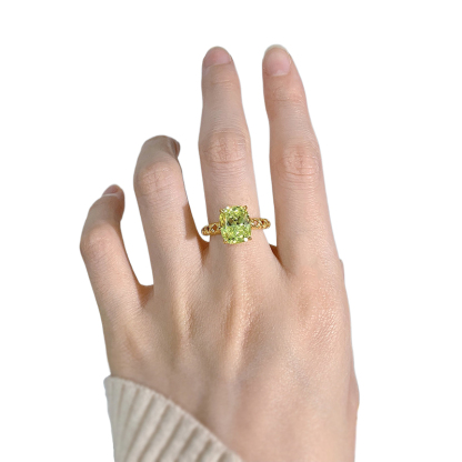 4.5Ct Olive Green Cushion Cut Twisted Band Ring-Sterling Silver-lornajewelry