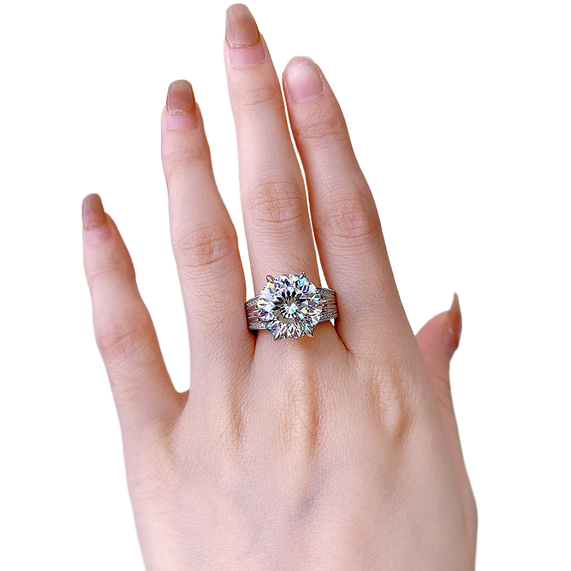 10Ct White Round Cut Pave Split Shank Ring-Sterling Silver-lornajewelry