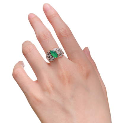 1Ct Green Marquise Cut Leaf Pave Ring-Sterling Silver-lornajewelry