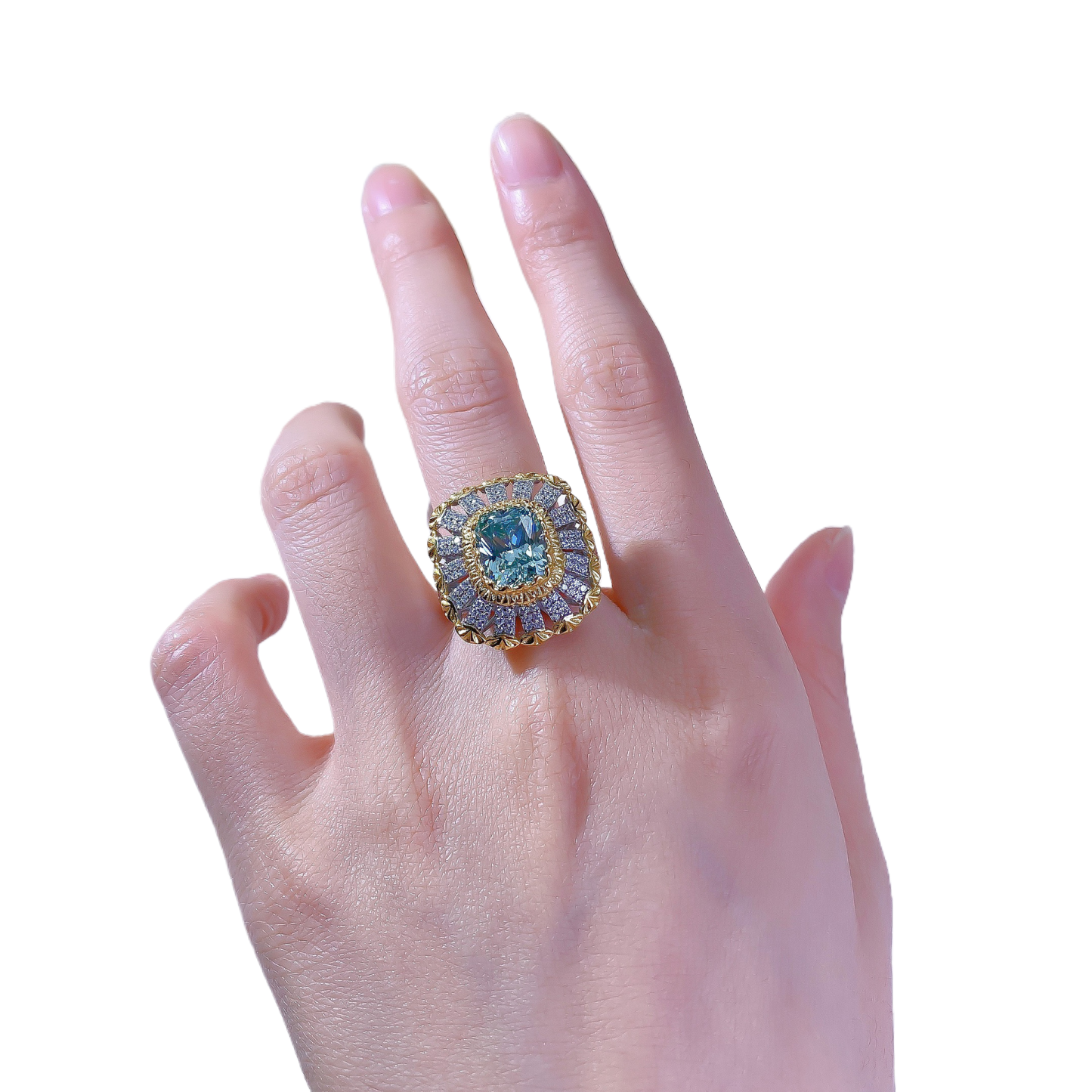 3.5Ct Luxury Cushion Cut Green Tourmaline Intricate Design Buccellati Style Ring-Sterling Silver-lornajewelry