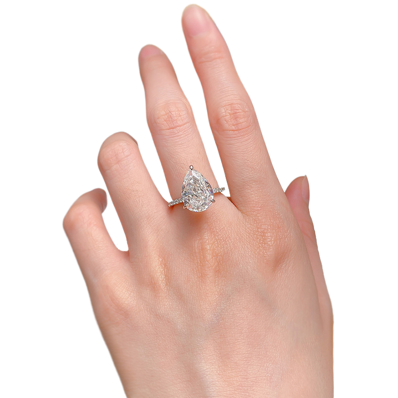 5Ct G-White Pear Cut Pave Setting Ring-Sterling Silver-lornajewelry