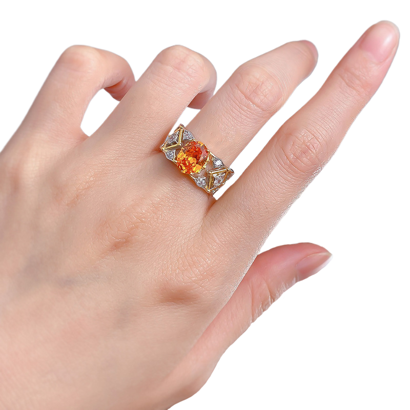 1.5Ct Orange Oval Cut Filigree Band Ring-Sterling Silver-lornajewelry