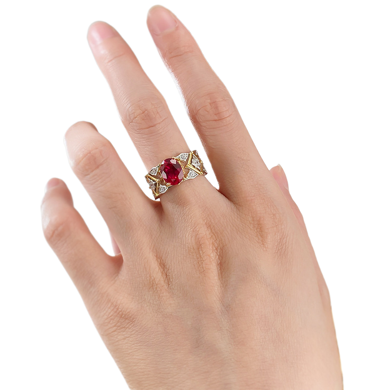 1.5Ct Ruby Oval Cut Filigree Band Ring-Sterling Silver-lornajewelry