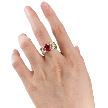 1.5Ct Ruby Oval Cut Filigree Band Ring-Sterling Silver-lornajewelry