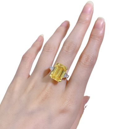 9Ct Yellow Emerald Cut Three-Stone Ring-Sterling Silver-lornajewelry