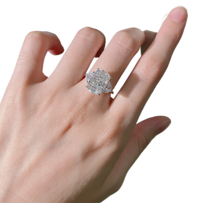 5.5Ct Cushion Cut G-White Gemstone Three-Stone Ring-Sterling Silver-lornajewelry