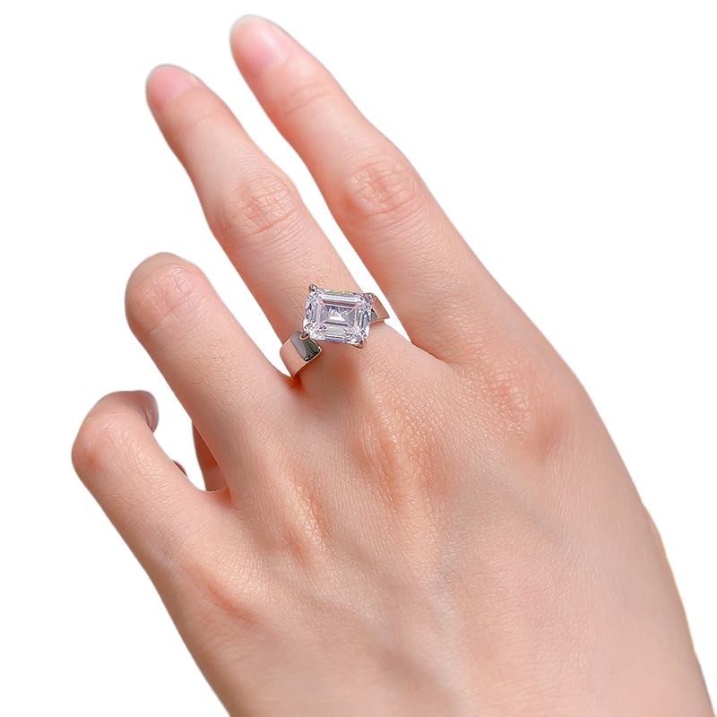 4Ct White Emerald Cut Solitaire Setting Ring-Sterling Silver-lornajewelry