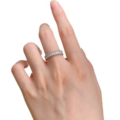 White Round Cut Double Row Pave Band-Sterling Silver-lornajewelry