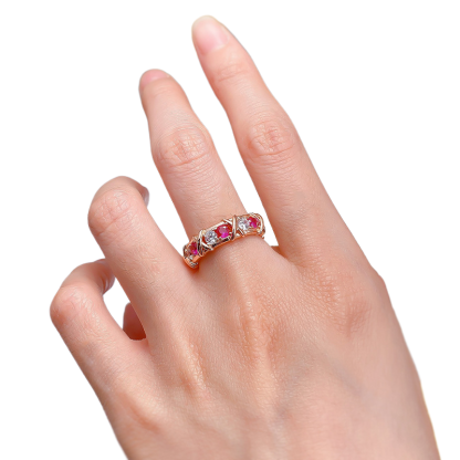 Rose Ruby and White Round Cut X-Prong Setting Rose Gold Band-Sterling Silver-lornajewelry