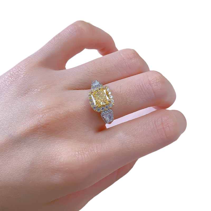 2Ct Yellow Cushion Gemstone Halo Side Stone Accents Ring-Sterling Silver-lornajewelry